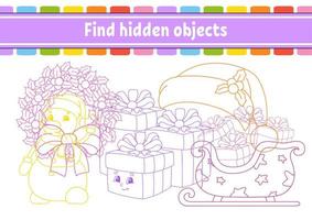 Find hidden object. Education developing worksheet. Activity page with pictures. Color contour. Logical thinking training. Isolated vector illustration. Funny character. Cartoon style.