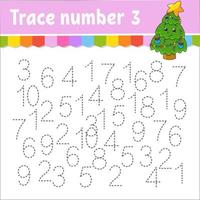 Trace number . Handwriting practice. Learning numbers for kids. Education developing worksheet. Activity page. Game for toddlers and preschoolers. Isolated vector illustration in cute cartoon style.