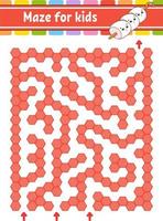 Rectangular color maze. Game for kids. Funny labyrinth. Education developing worksheet. Activity page. Puzzle for children. Cartoon character. Logical conundrum. Vector illustration.