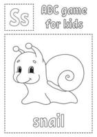 ABC game for kids. Alphabet coloring page. Cartoon character. Word and letter. Vector illustration.