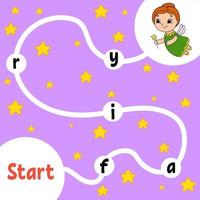 Tooth Fairy. Logic puzzle game. Learning words for kids. Find the hidden name. Education developing worksheet. Activity page for study English. Isolated vector illustration. Cartoon style.