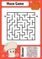 Square maze. Game for kids. Funny labyrinth. Education developing worksheet. Activity page. Puzzle for children. Cartoon style. Riddle for preschool. Logical conundrum. Color vector illustration.