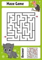 Square maze. Game for kids. Funny labyrinth. Education developing worksheet. Activity page. Puzzle for children. Cartoon style. Riddle for preschool. Logical conundrum. Color vector illustration.