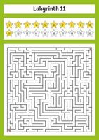 Square maze. Game for kids. Puzzle for children. Labyrinth conundrum. Color vector illustration. Find the right path. The development of logical and spatial thinking.