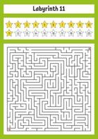 Square maze. Game for kids. Puzzle for children. Labyrinth conundrum. Color vector illustration. Find the right path. The development of logical and spatial thinking.