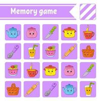 Memory game for kids. Education developing worksheet. Activity page with pictures. Puzzle game for children. Logical thinking training. Isolated vector illustration. Funny character. Cartoon style.