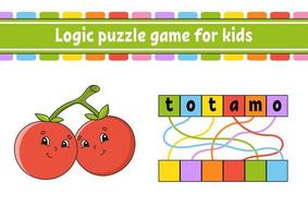Logic puzzle game. Learning words for kids. Find the hidden name. Worksheet, Activity page. English game. Isolated vector illustration. Cartoon character.