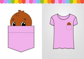 Cute character in shirt pocket. Turkey bird. Colorful vector illustration. Cartoon style. Isolated on white background. Design element.