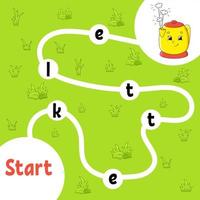 Logic puzzle game. Learning words for kids. Find the hidden name. Education developing worksheet. Activity page for study English. Isolated vector illustration. Cartoon style.