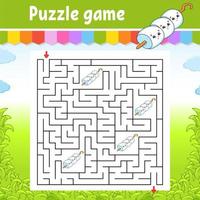 Square maze. Game for kids. Puzzle for children. Labyrinth conundrum. Color vector illustration. Find the right path. Isolated vector illustration. Cartoon character.