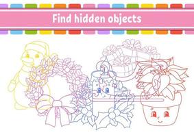 Find hidden object. Education developing worksheet. Activity page with pictures. Color contour. Logical thinking training. Isolated vector illustration. Funny character. Cartoon style.