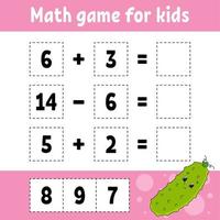 juego de matemáticas para niños. hoja de trabajo de desarrollo educativo. página de actividades con imágenes. juego para niños. Ilustración de vector aislado de color. personaje divertido. estilo de dibujos animados.