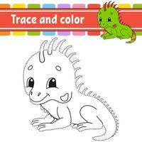 Trace and color. Coloring page for kids. Handwriting practice. Education developing worksheet. Activity page. Game for toddlers. Isolated vector illustration. Cartoon style.