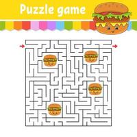 Square maze. Game for kids. Puzzle for children. Labyrinth conundrum. Color vector illustration. Find the right path. Isolated vector illustration. Cartoon character.