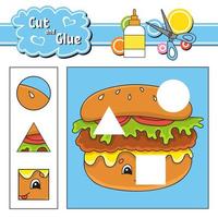 Cut and glue. Game for kids. Education developing worksheet. Cartoon character. Color activity page. Hand drawn. Isolated vector illustration.