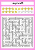 Square maze. Game for kids. Puzzle for children. Labyrinth conundrum. Color vector illustration. Find the right path. The development of logical and spatial thinking.