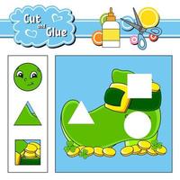 Cut and glue. Game for kids. Education developing worksheet. Cartoon character. Color activity page. Hand drawn. Isolated vector illustration. St. Patrick's day.