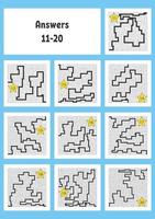 Square maze. Game for kids. Puzzle for children. Labyrinth conundrum. Color vector illustration. Find the right path. The development of logical and spatial thinking.