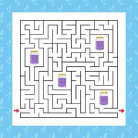 Square maze. Game for kids. Puzzle for children. Labyrinth conundrum. Color vector illustration. Find the right path. Isolated vector illustration. Cartoon character.