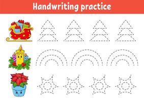 Handwriting pactice. Christmas theme. Education developing worksheet. Activity page. Color game for children. Isolated vector illustration. Cartoon character.