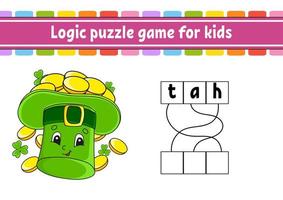 Logic puzzle game. Learning words for kids. Find the hidden name. Worksheet, Activity page. English game. Isolated vector illustration. Cartoon character. St. Patrick's day.