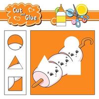 Cut and glue. Game for kids. Education developing worksheet. Cartoon character. Color activity page. Hand drawn. Isolated vector illustration.