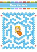 Rectangular color maze. Game for kids. Funny labyrinth. Education developing worksheet. Activity page. Puzzle for children. Cartoon character. Logical conundrum. Vector illustration.