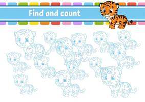 Find and count. Education developing worksheet. Activity page with pictures. Puzzle game for children. Logical thinking training. Isolated vector illustration. Funny character. Cartoon style.