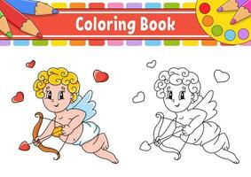 Coloring book for kids. Open box with a gold ring. Cartoon character. Vector illustration. Black contour silhouette. Isolated on white background.