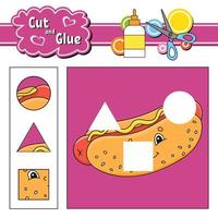 Cut and glue. Game for kids. Education developing worksheet. Cartoon character. Color activity page. Hand drawn. Isolated vector illustration.