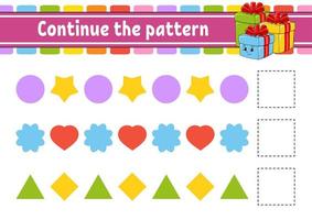 Continue the pattern. Education developing worksheet. Game for kids. Activity page. Puzzle for children. Riddle for preschool. Flat isolated vector illustration. Cute cartoon style.