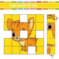 rompecabezas de lógica para niños. animal gato. hoja de trabajo de desarrollo educativo. juego de aprendizaje para niños. página de actividad. Ilustración de vector aislado plano simple en estilo de dibujos animados lindo.