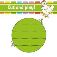 Cut and play. Logic puzzle for kids. Education developing worksheet. Learning game. Activity page. Cutting practice for preschool. Simple flat isolated vector illustration in cute cartoon style.