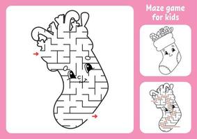 Abstract maze. Game for kids. Puzzle for children. Labyrinth conundrum. Christmas theme. Find the right path. Education worksheet. With answer. vector