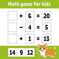 Math game for kids. Education developing worksheet. Activity page with pictures. Game for children. Color isolated vector illustration. Funny character. Cartoon style.