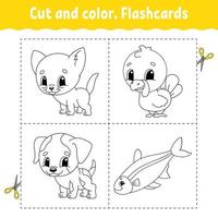 Cut and color. Flashcard Set. Coloring book for kids. Cartoon character. vector