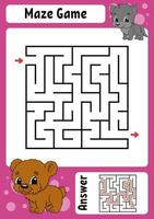 Square maze. Game for kids. Funny labyrinth. Education developing worksheet. Activity page. Puzzle for children. Cartoon style. Riddle for preschool. Logical conundrum. Color vector illustration.