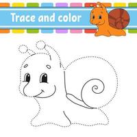 trazo y color. molusco caracol. página para colorear para niños. práctica de escritura a mano. hoja de trabajo de desarrollo educativo. página de actividad. juego para niños pequeños. ilustración vectorial aislada. estilo de dibujos animados. vector