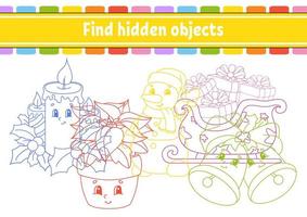 Find hidden object. Education developing worksheet. Activity page with pictures. Color contour. Logical thinking training. Isolated vector illustration. Funny character. Cartoon style.