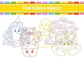 Find hidden object. Education developing worksheet. Activity page with pictures. Color contour. Logical thinking training. Isolated vector illustration. Funny character. Cartoon style.