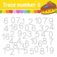 Trace number . Handwriting practice. Learning numbers for kids. Education developing worksheet. Activity page. Game for toddlers and preschoolers. Isolated vector illustration in cute cartoon style.