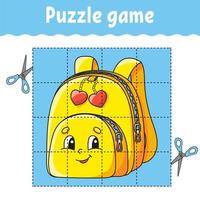 Puzzle game for kids. Education developing worksheet. Back to school. Color activity page. For toddler. Riddle for preschool. Isolated vector illustration in cartoon style.