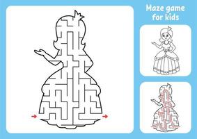 Abstract maze. Sweet princess. Game for kids. Puzzle for children. Labyrinth conundrum. Find the right path. Education worksheet. With answer. vector