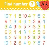 Find number. Education developing worksheet. Activity page with pictures. Game for children. Color isolated vector illustration. Funny character. Cartoon style.