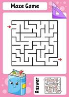 Square maze. Game for kids. Funny labyrinth. Education developing worksheet. Activity page. Puzzle for children. Cartoon style. Back to school. Logical conundrum. Color vector illustration.