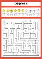 Square maze. Game for kids. Puzzle for children. Labyrinth conundrum. Color vector illustration. Find the right path. The development of logical and spatial thinking.