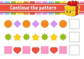 Continue the pattern. Education developing worksheet. Game for kids. Activity page. Puzzle for children. Riddle for preschool. Flat isolated vector illustration. Cute cartoon style.