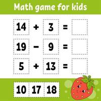 Math game for kids. Education developing worksheet. Activity page with pictures. Game for children. Color isolated vector illustration. Funny character. Cartoon style.