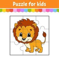 Puzzle game for kids. Orange lion. Education worksheet. Color activity page. Riddle for preschool. Isolated vector illustration. Cartoon style.