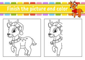 Finish the picture and color. Christmas theme. Cartoon character isolated on white background. For kids education. Activity worksheet. vector